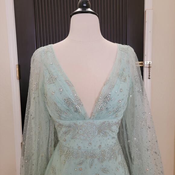 Ieena for Mac Duggal 50744 Seafoam Green Beaded High-Low Formal Gown Dress 2 - Picture 5 of 12